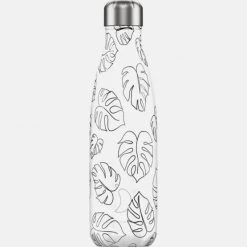 Ολοκαίνουργιο 🛒 Chilly's Line Leaves Ανοξείδωτο Μπουκάλι Θερμός 500ml White-Black 👏