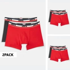 Φτηνός 🔥 Εσώρουχα Levi's Men's Logo 2 Pack Boxers Red / Black ⌛